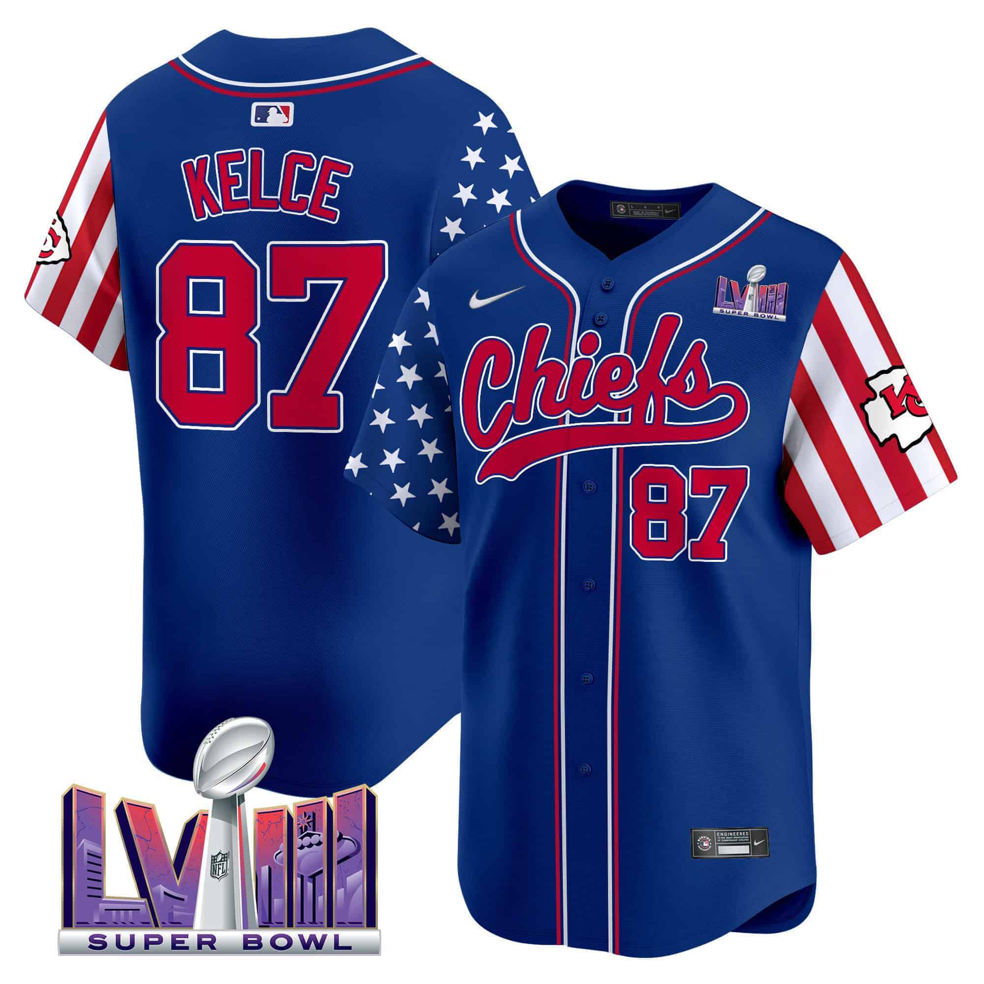Men Kansas City Chiefs #87 Kelce Blue 2024 Nike Independence Day Vapor Premier Limited NFL Jersey